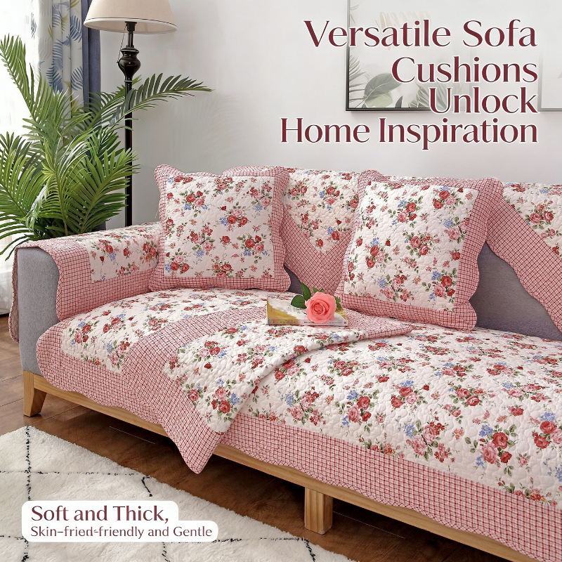 Floral Quilted Sofa Cover Non  - Washer Toss Set ulasan dan harga